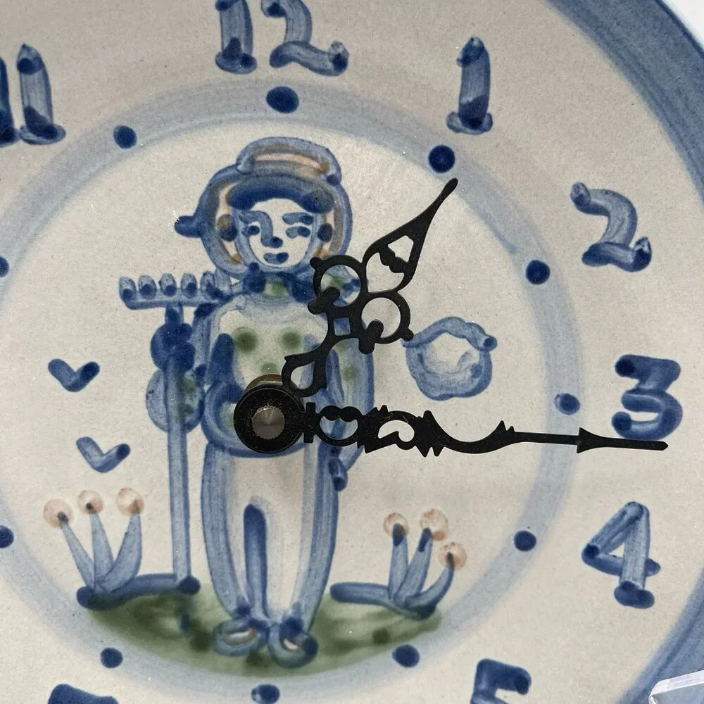 M.A Hadley Pottery 8.5 Inches Farmer Clock Hand Painted Signed Vintage Excellent